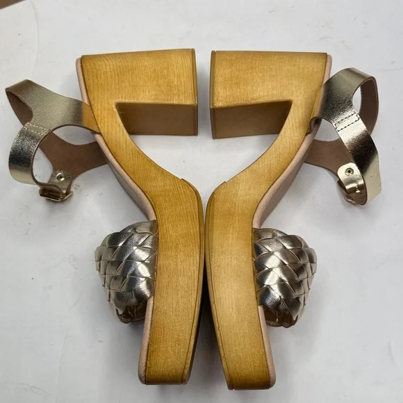 Seychelles Timber Gold Metallic Platform Wood Chunky Block Heel Sandal NEW - Picture 5 of 11